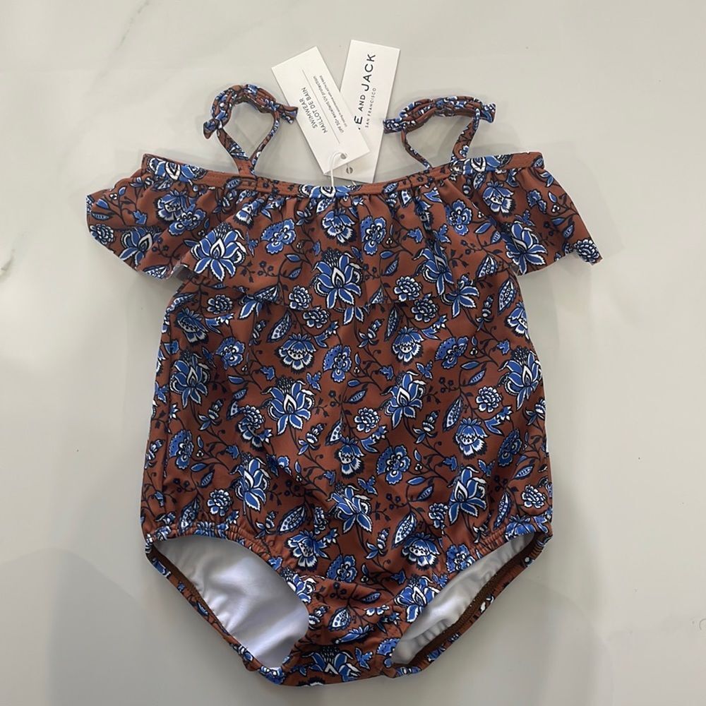 JANIE AND JACK BABY GIRL COLD SHOULDER PAISLEY FLORAL SWIMSUIT 6-12 MONT…